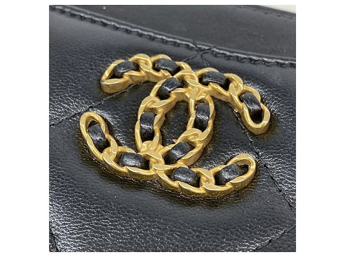 Portamonete Chanel in pelle d'agnello nera - vista 7