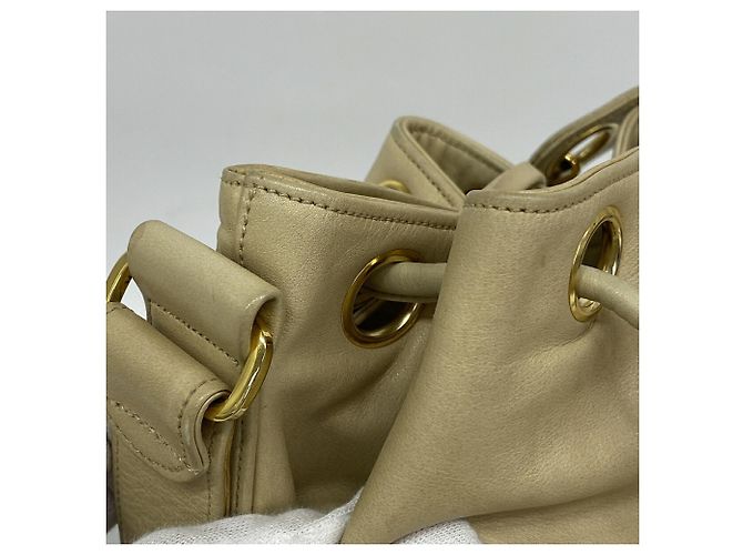 Borsa a tracolla Chanel in pelle beige - vista 7