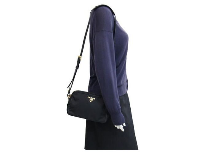 Borsa a tracolla Prada in nylon e pelle nera - vista 7