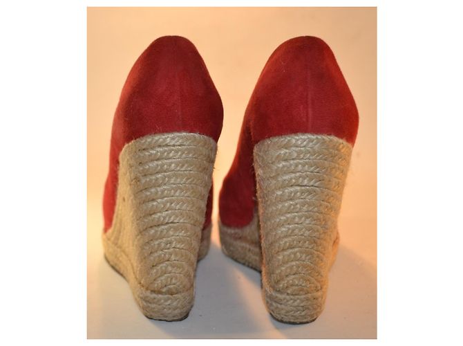 Salvatore Ferragamo Espadrillas Zeppa in Camoscio Rosso - vista 4