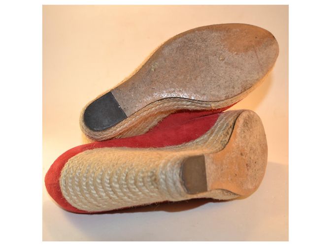 Salvatore Ferragamo Espadrillas Zeppa in Camoscio Rosso - vista 5