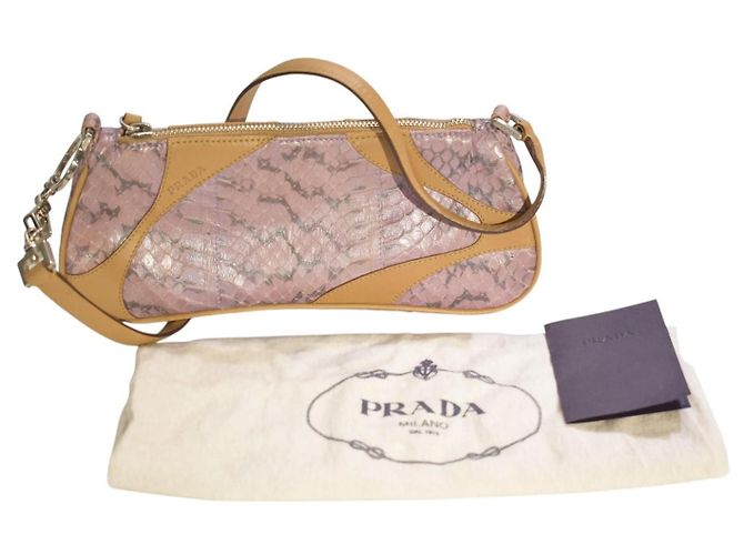 Bolsa Pochette Prada em Pele de Python Rosa Metálico - vista 18