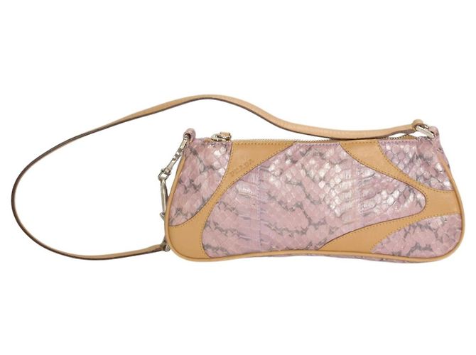 Bolsa Pochette Prada em Pele de Python Rosa Metálico - vista 2