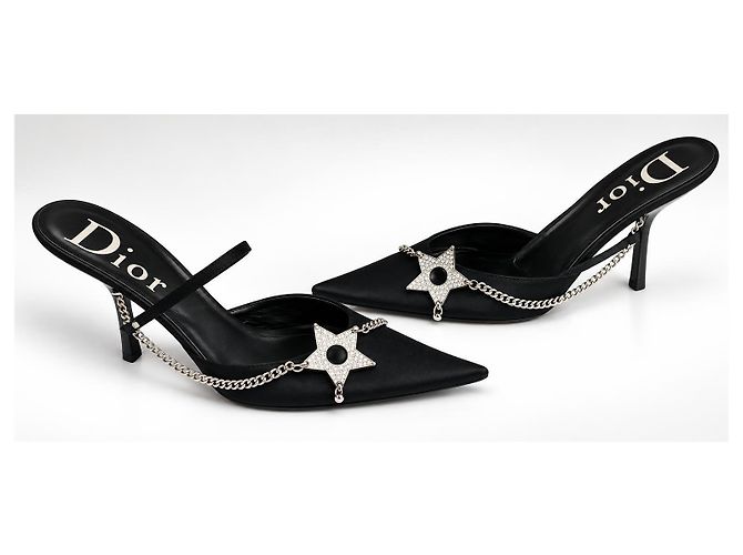 Dior Hardcore 2003 Décolleté Slingback Raso Nero Stelle Cristallo EU 39 - vista 2