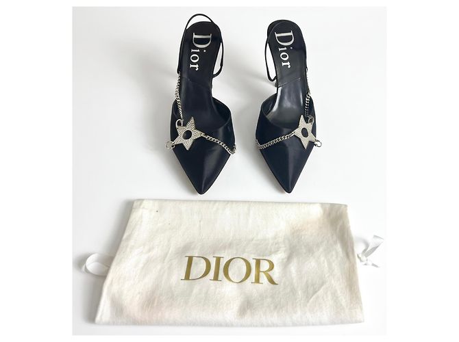 Dior Hardcore 2003 Décolleté Slingback Raso Nero Stelle Cristallo EU 39 - vista 3