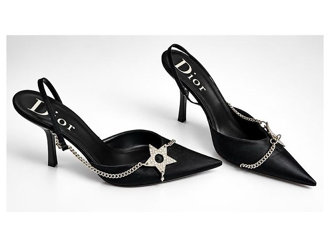 Dior Hardcore 2003 Décolleté Slingback Raso Nero Stelle Cristallo EU 39 - vista 7