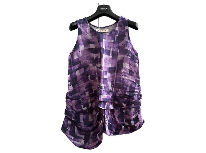 Top Marni morado de seda y lino estampado abstracto - vista 2