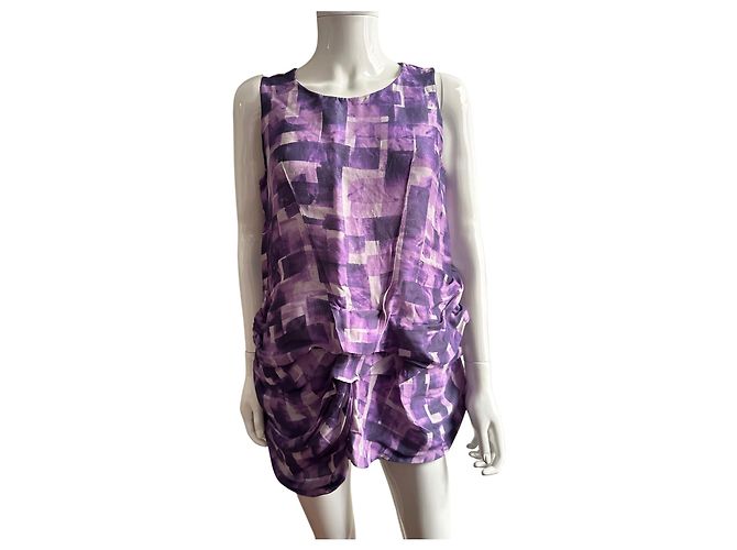 Top Marni morado de seda y lino estampado abstracto - vista 6