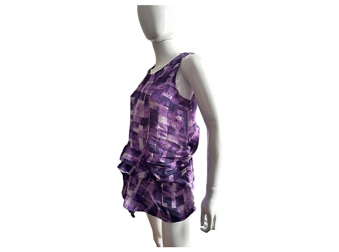 Top Marni morado de seda y lino estampado abstracto - vista 8