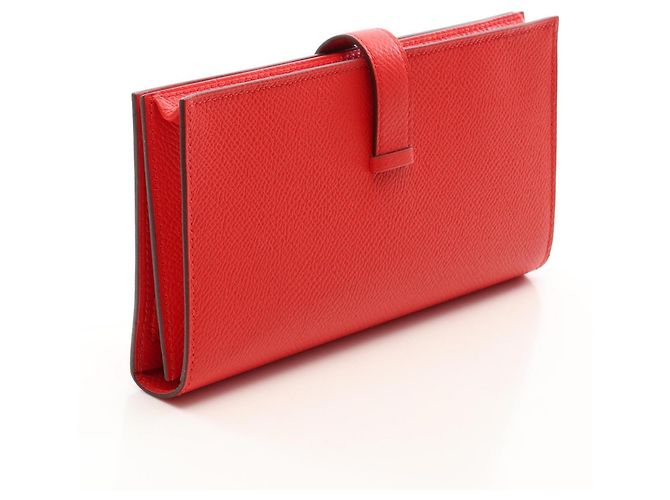 Béarn Hermès Cartera larga bi-fold Hermes Bearn Soufflé en Rouge Tomato - vista 2