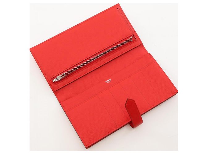 Béarn Hermès Cartera larga bi-fold Hermes Bearn Soufflé en Rouge Tomato - vista 3