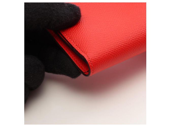 Béarn Hermès Cartera larga bi-fold Hermes Bearn Soufflé en Rouge Tomato - vista 7
