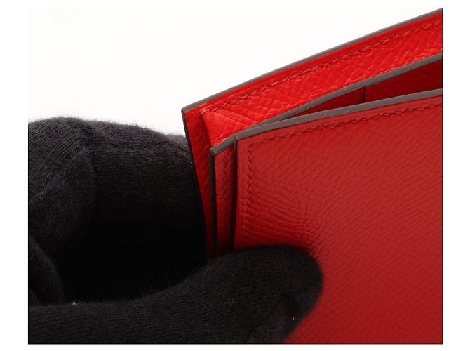 Béarn Hermès Cartera larga bi-fold Hermes Bearn Soufflé en Rouge Tomato - vista 9