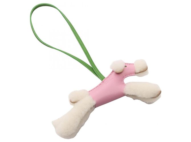 Hermès Buddy Charm Leder Lammfell Rosa Grün Creme - Ansicht 2