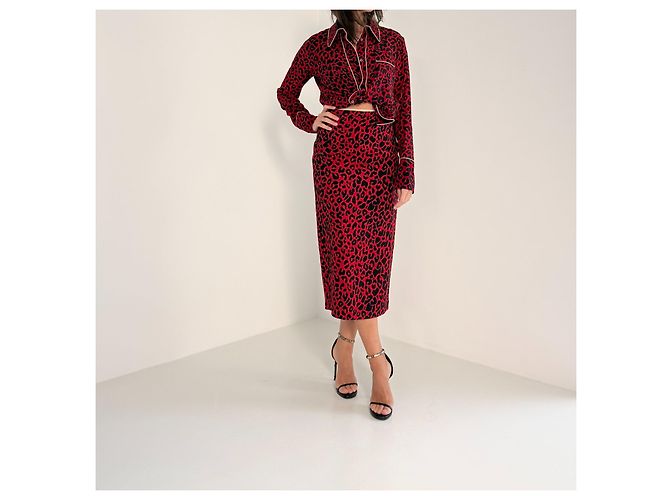 N°21 Leopard Print Midi-Rock - Rot Schwarz - Ansicht 2