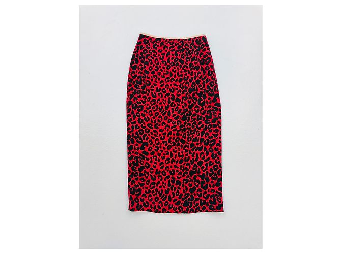 N°21 Leopard Print Midi-Rock - Rot Schwarz - Ansicht 9