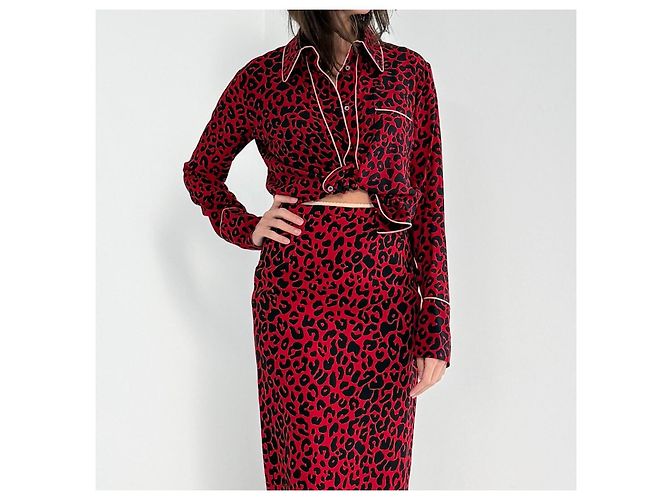 N°21 Seidenbluse mit Leopardenprint - Rot/Schwarz - Ansicht 2