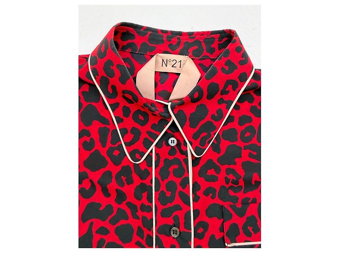 N°21 Seidenbluse mit Leopardenprint - Rot/Schwarz - Ansicht 7
