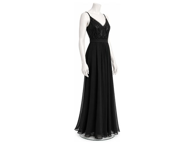 Vera Wang Schwarzes Pailletten-Abendkleid - Ansicht 2