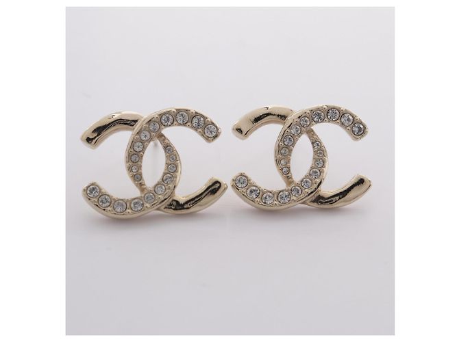 Orecchini Chanel placcati oro con strass Coco Mark - vista 7