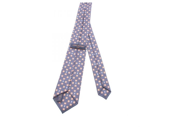 Cravatta in seta Monogram Louis Vuitton grigia e arancione - vista 3