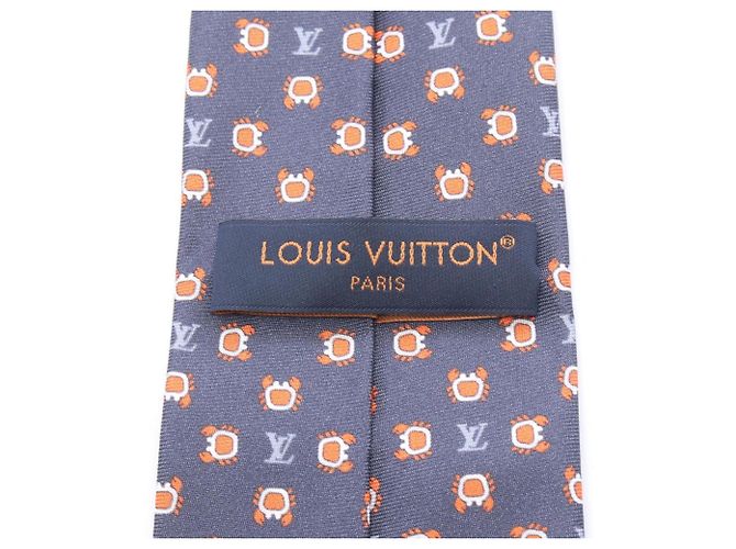 Cravatta in seta Monogram Louis Vuitton grigia e arancione - vista 4