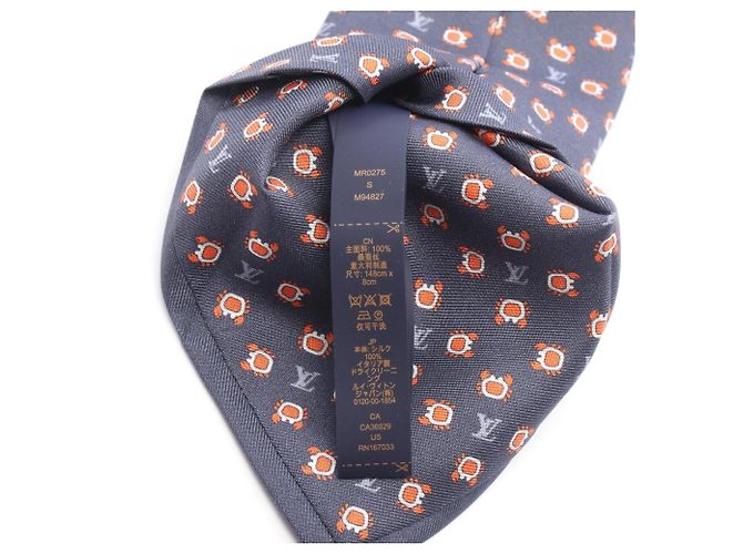 Cravatta in seta Monogram Louis Vuitton grigia e arancione - vista 5