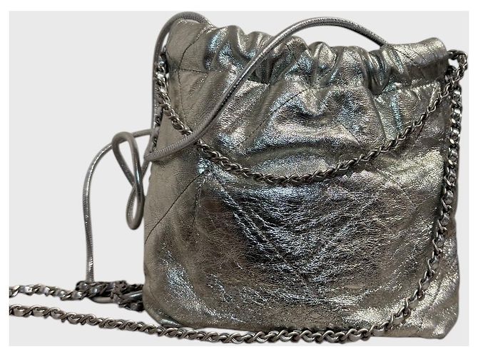 Borsa Chanel 22 in pelle argento - vista 4
