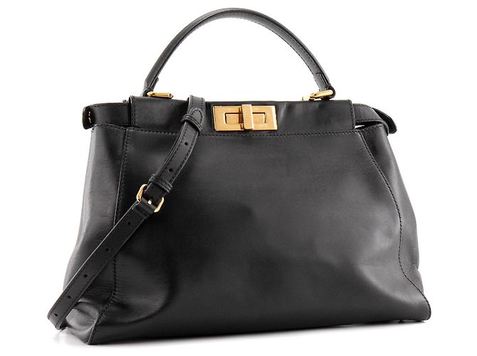 FENDI - Borsa a mano Peekaboo medium Fendi in pelle liscia nera - vista 2