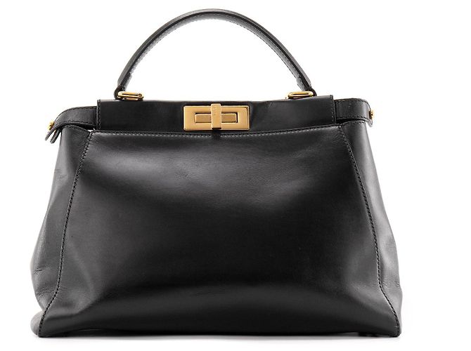 FENDI - Borsa a mano Peekaboo medium Fendi in pelle liscia nera - vista 3