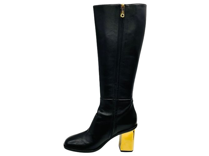 Chloé Botas altas de cuero negras Chloe con tacón dorado - vista 3
