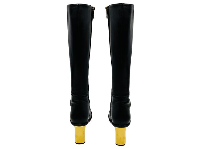 Chloé Botas altas de cuero negras Chloe con tacón dorado - vista 5