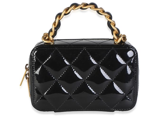 Borsa Mini Vanity con catena in pelle vernice matelassé nera Chanel - vista 2