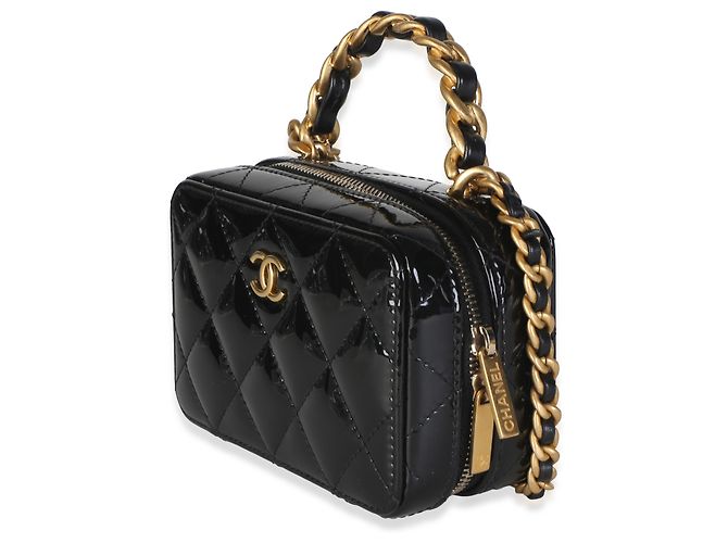 Borsa Mini Vanity con catena in pelle vernice matelassé nera Chanel - vista 3
