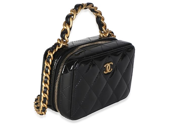 Borsa Mini Vanity con catena in pelle vernice matelassé nera Chanel - vista 4
