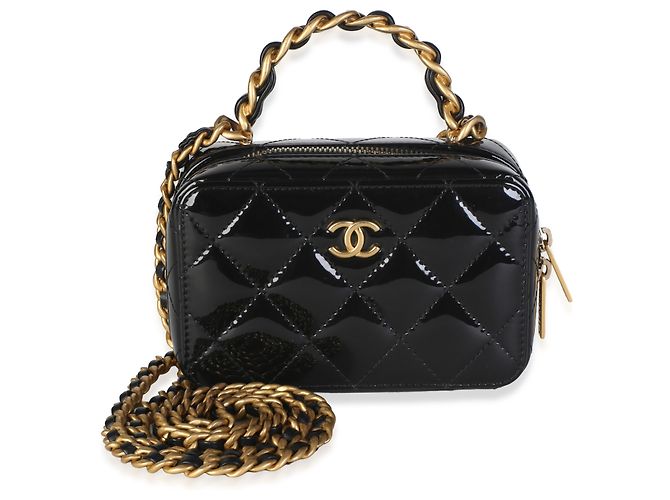 Borsa Mini Vanity con catena in pelle vernice matelassé nera Chanel - vista 8