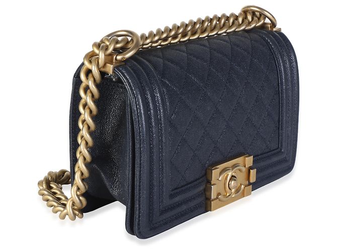 Borsa Chanel Small Boy in pelle caviar matelassé blu navy - vista 4