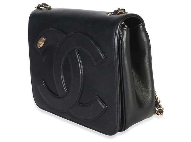 Borsa a patta Chanel CC Mania in pelle di agnello nera - vista 3