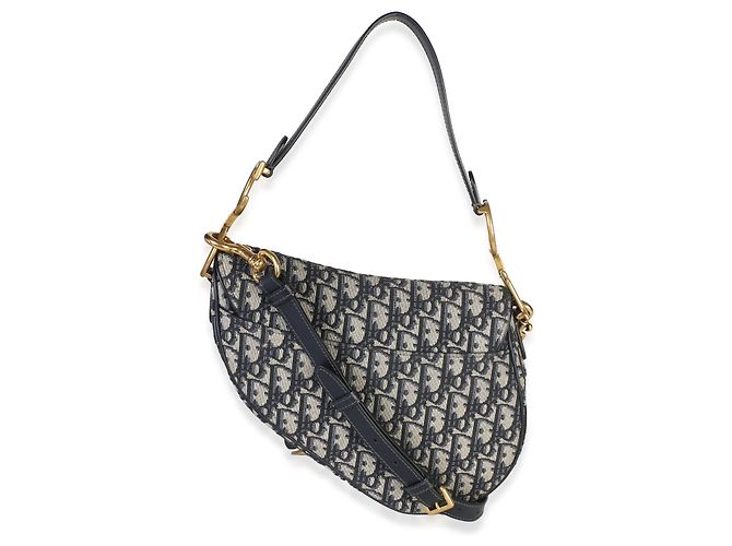 Borsa Saddle Media Christian Dior in Jacquard Oblique Blu Navy - vista 2