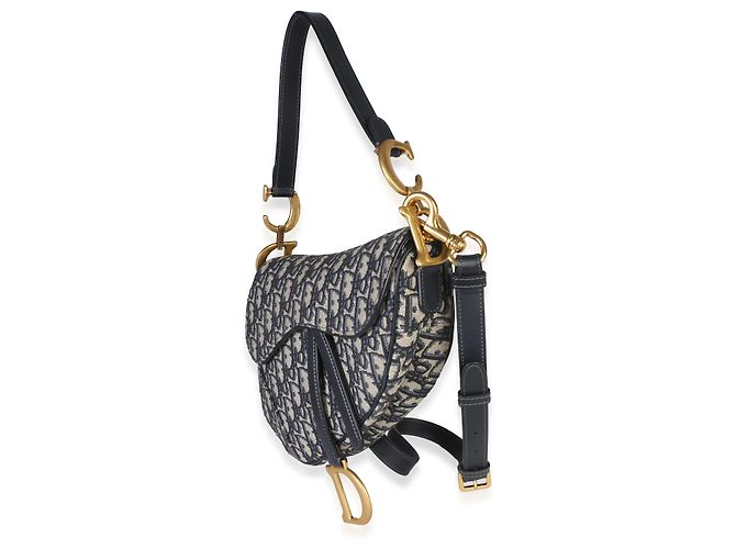Borsa Saddle Media Christian Dior in Jacquard Oblique Blu Navy - vista 3