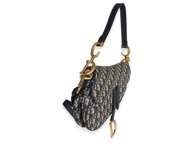 Borsa Saddle Media Christian Dior in Jacquard Oblique Blu Navy - vista 4