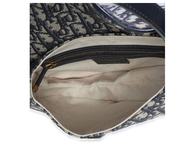 Borsa Saddle Media Christian Dior in Jacquard Oblique Blu Navy - vista 5