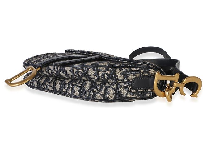 Borsa Saddle Media Christian Dior in Jacquard Oblique Blu Navy - vista 6