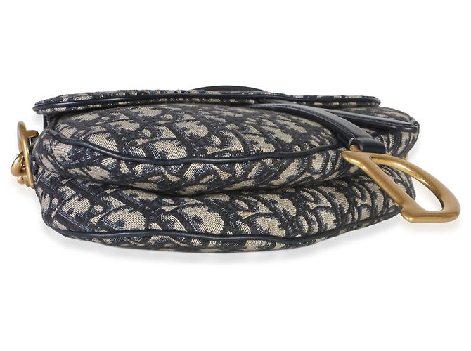Borsa Saddle Media Christian Dior in Jacquard Oblique Blu Navy - vista 7