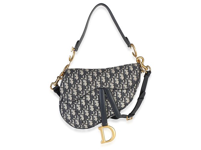 Borsa Saddle Media Christian Dior in Jacquard Oblique Blu Navy - vista 8