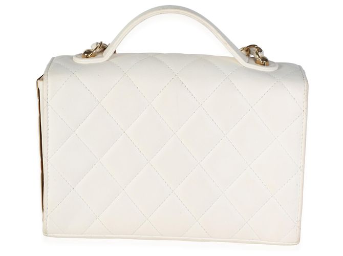 Bolsa de aba Mini Golden Plate em pele de cordeiro acolchoada branca Chanel - vista 2