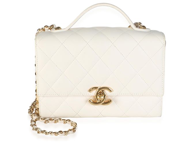 Bolsa de aba Mini Golden Plate em pele de cordeiro acolchoada branca Chanel - vista 8