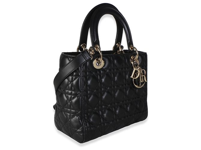 Christian Dior Black Lambskin Cannage Medium Lady Dior - vista 2