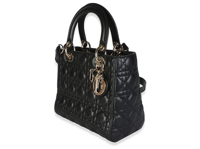 Christian Dior Black Lambskin Cannage Medium Lady Dior - vista 3