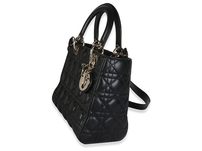 Christian Dior Black Lambskin Cannage Medium Lady Dior - vista 4